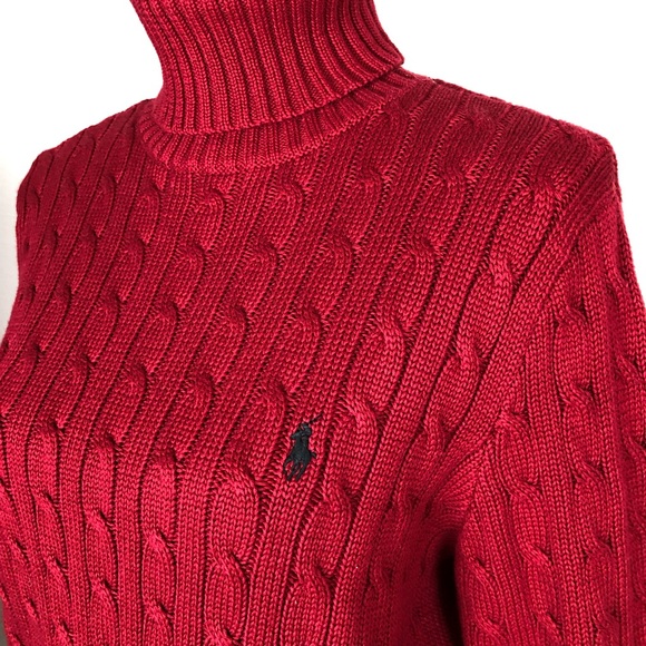 Ralph Lauren Sweaters - Ralph Lauren | Red Turtleneck Cable Knit Sweater